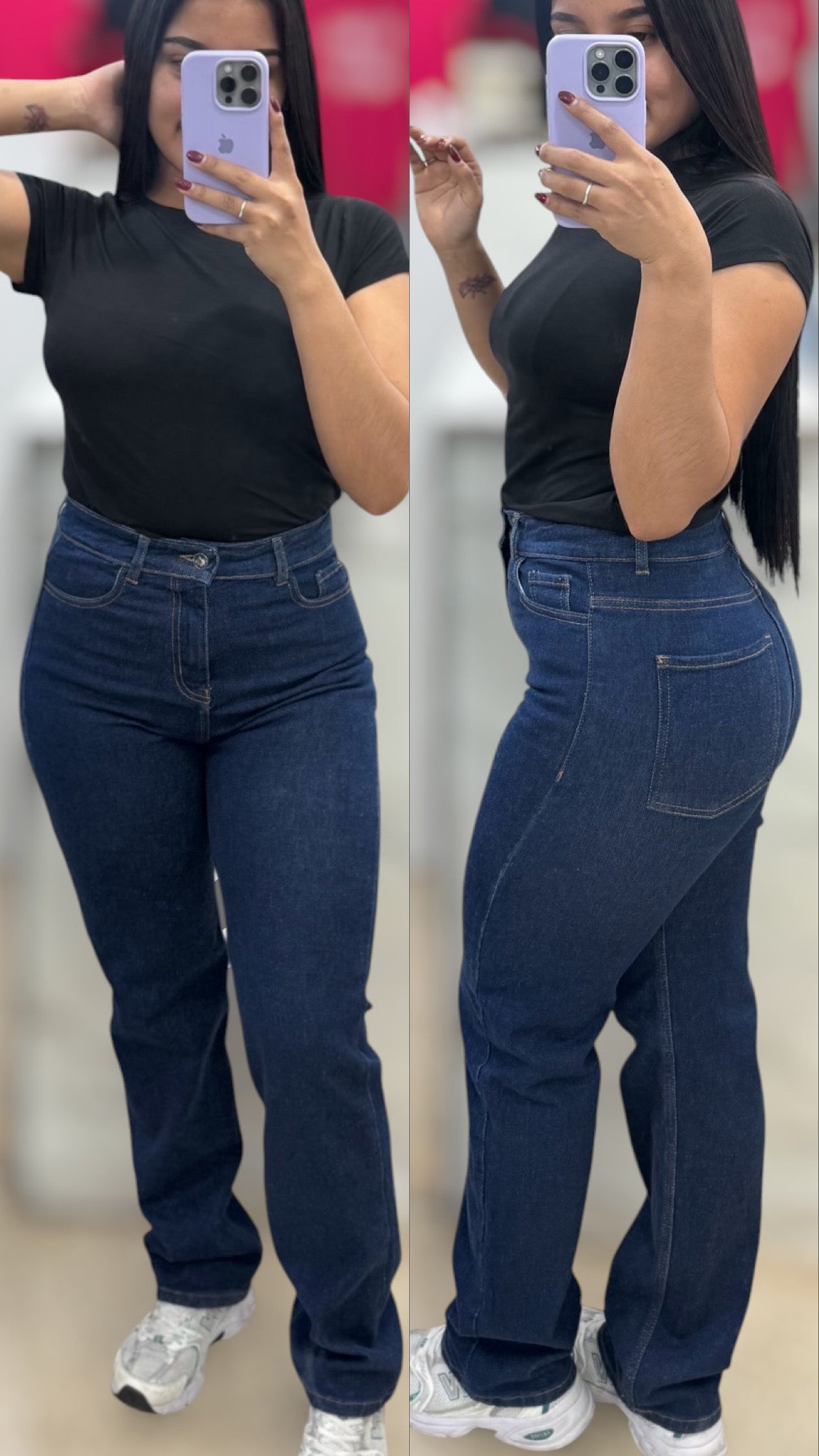 MOM JEANS CONFORT LARGO/ TONO AZUL MARINO