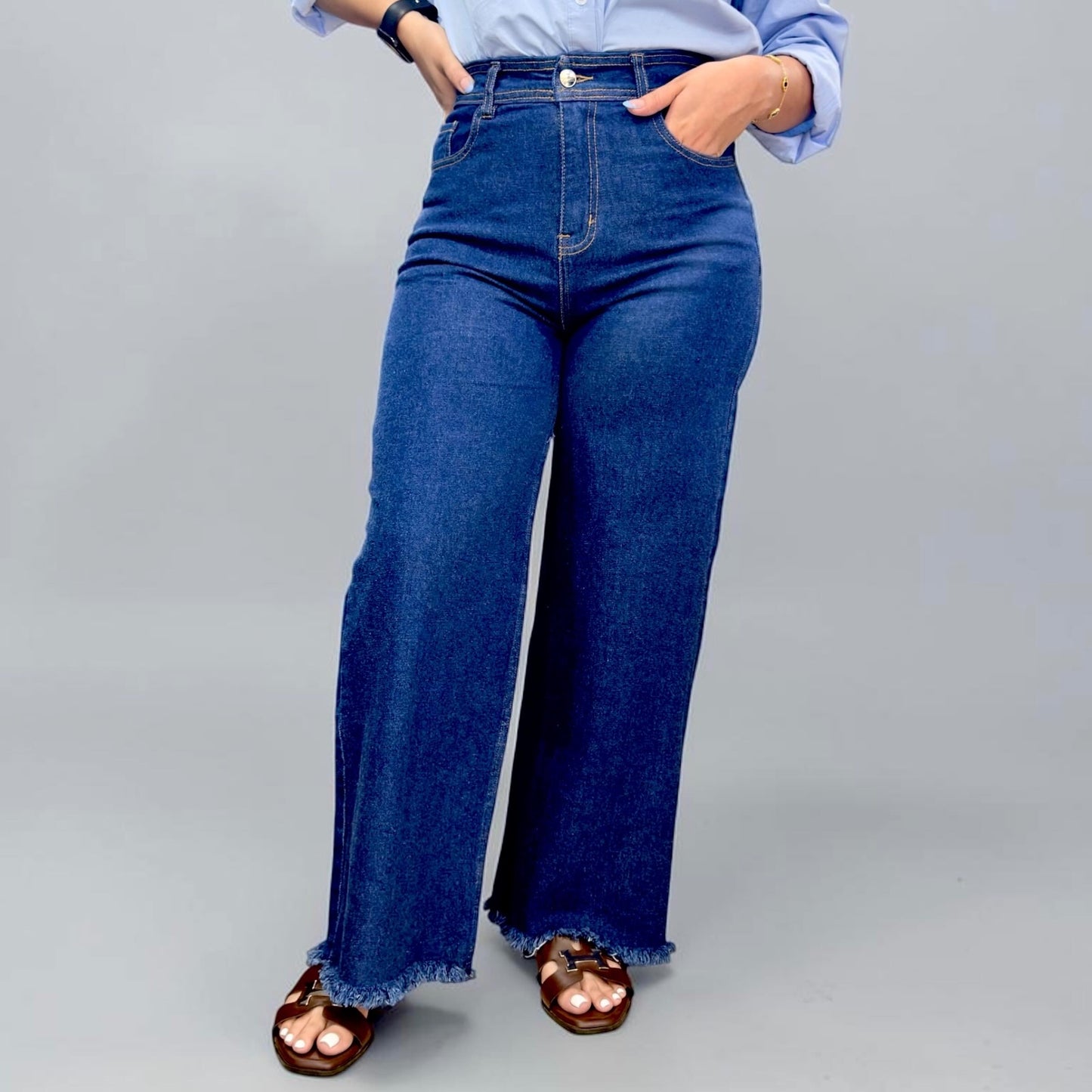 WIDE LEG PETITE DESILACHADO/ TONO AZUL MARINO