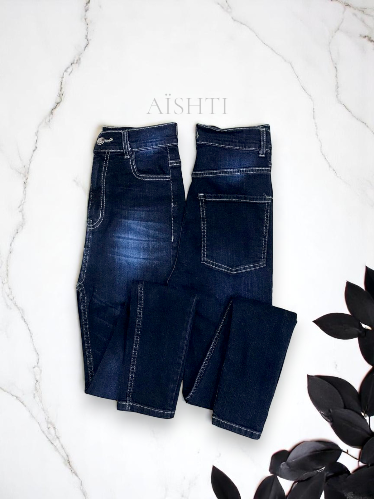 SKINNY JEANS LARGO / TONO AZUL MARINO CON BIGOTE