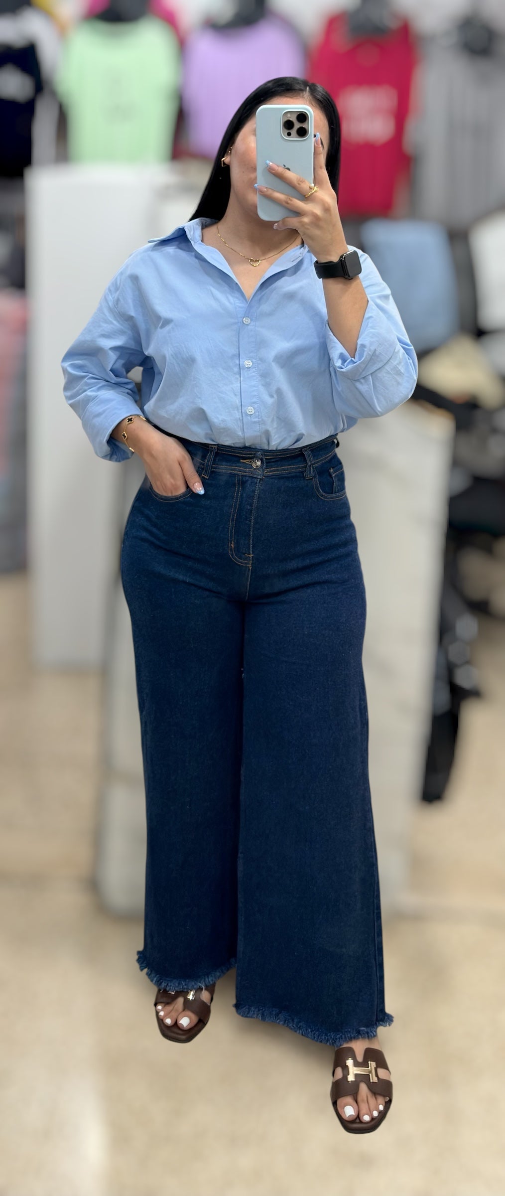 WIDE LEG PETITE DESILACHADO/ TONO AZUL MARINO
