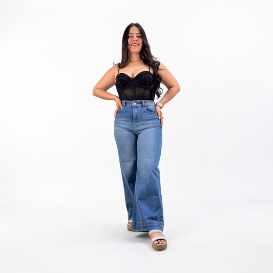 WIDE LEG PETITE / TONO AZUL CON BIGOTE