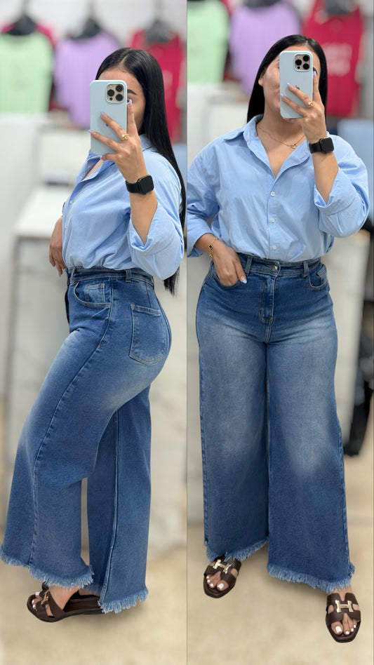 WIDE LEG PETITE DESILACHADO/ AZUL CON SPLASH