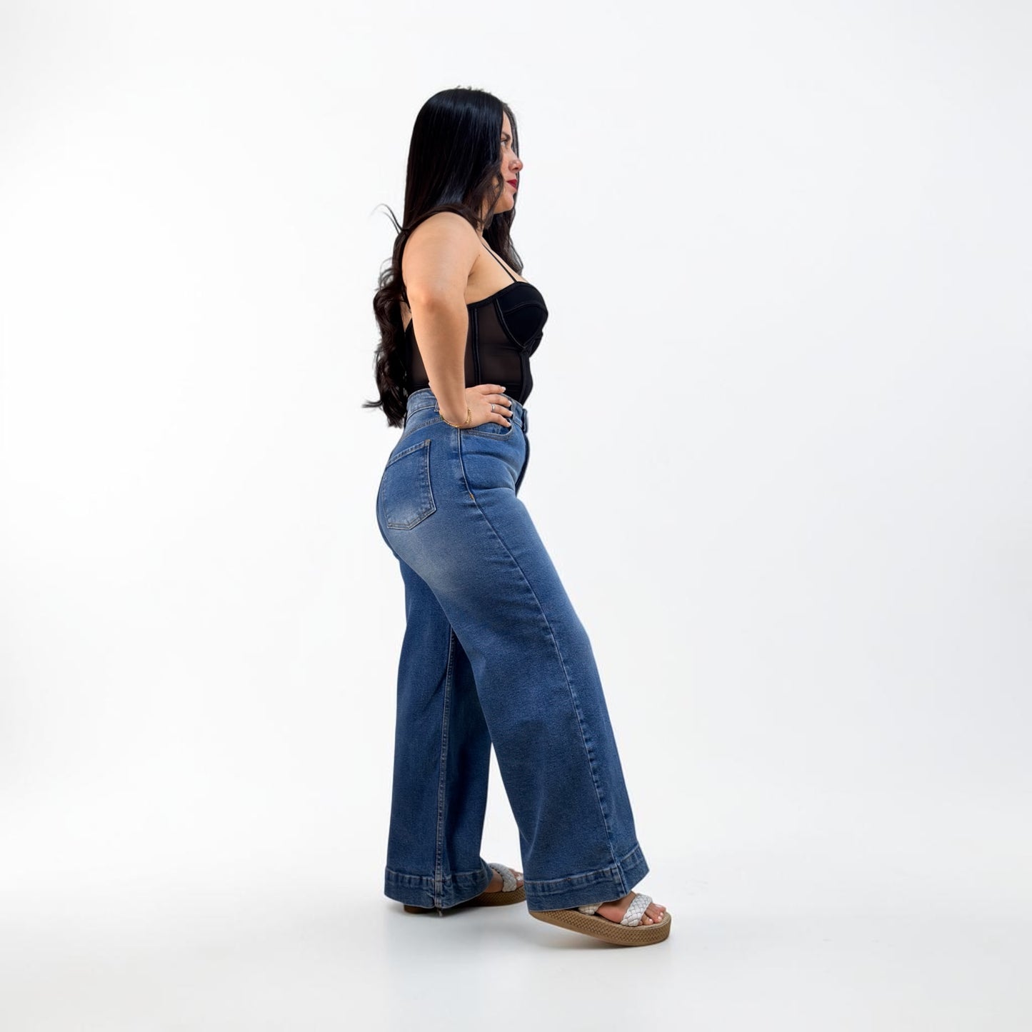WIDE LEG PETITE / TONO AZUL CON BIGOTE