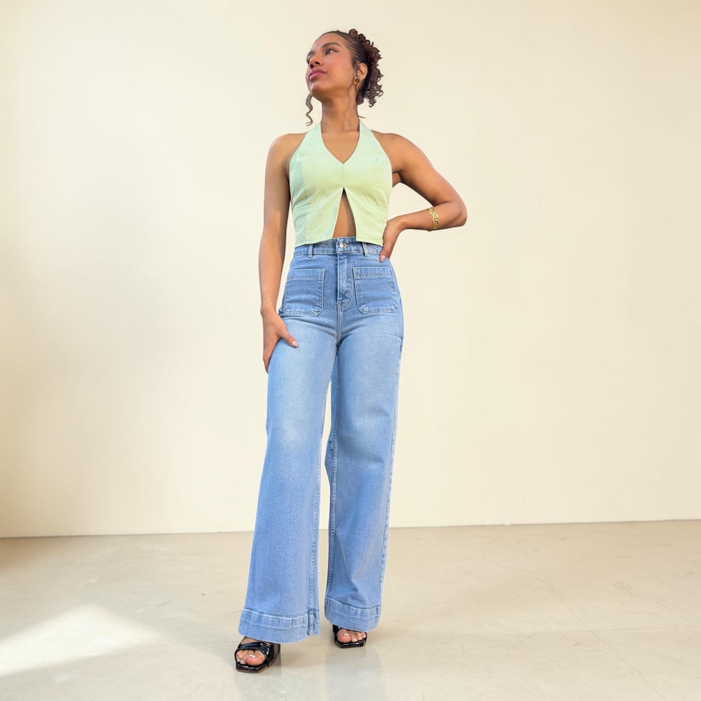 WIDE LEG MANGO / CELESTE CON SPLASH