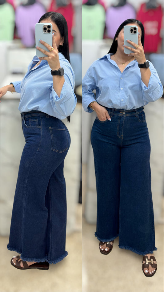 WIDE LEG PETITE DESILACHADO/ TONO AZUL MARINO