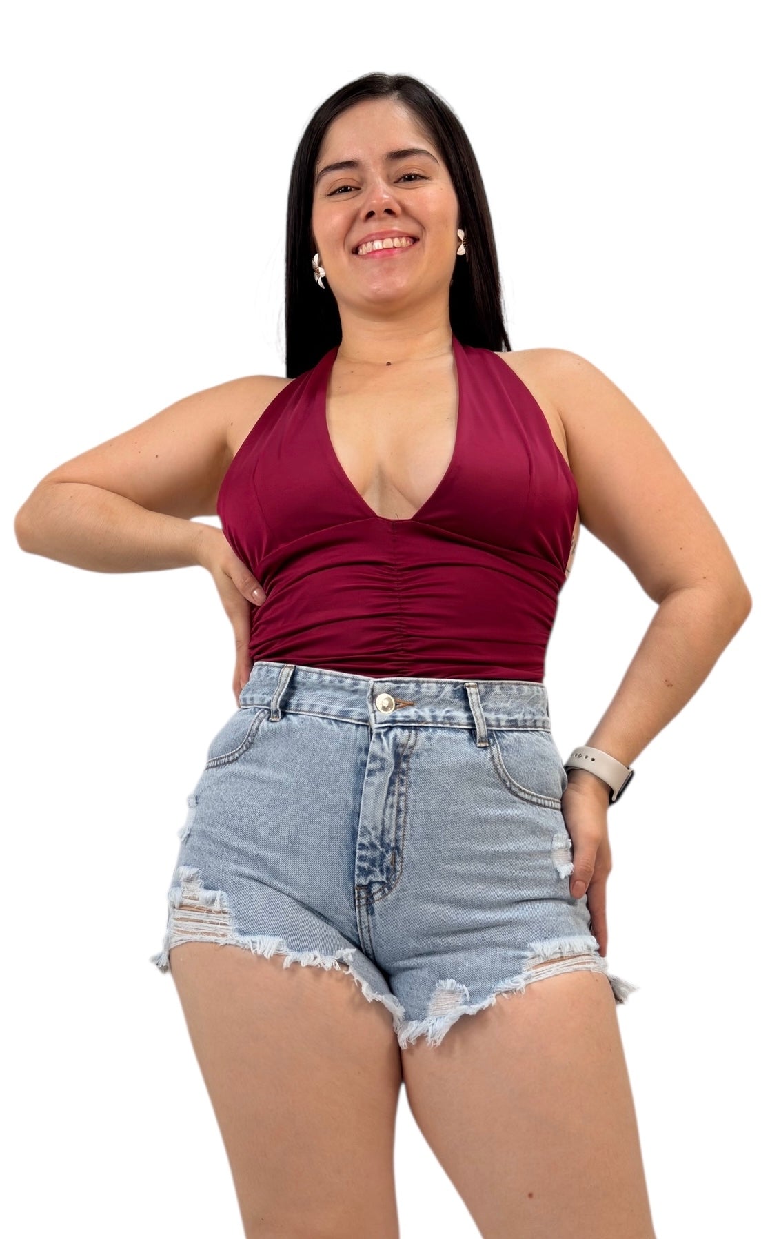 SHORT DESILACHADO RÍGIDO/ TONO DEGRADADO CON HUECO
