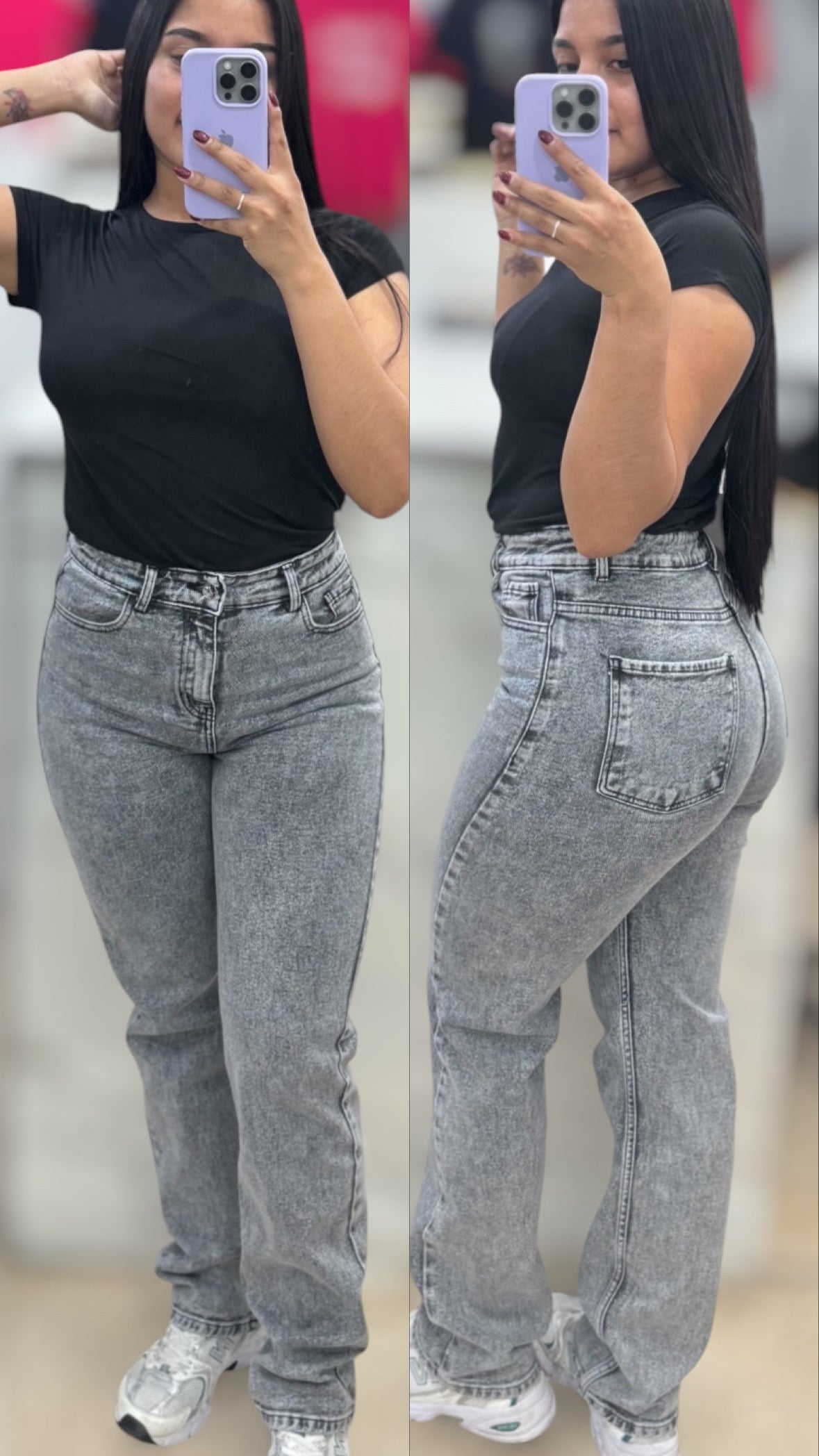 MOM JEANS CONFORT LARGO/ TONO GRIS