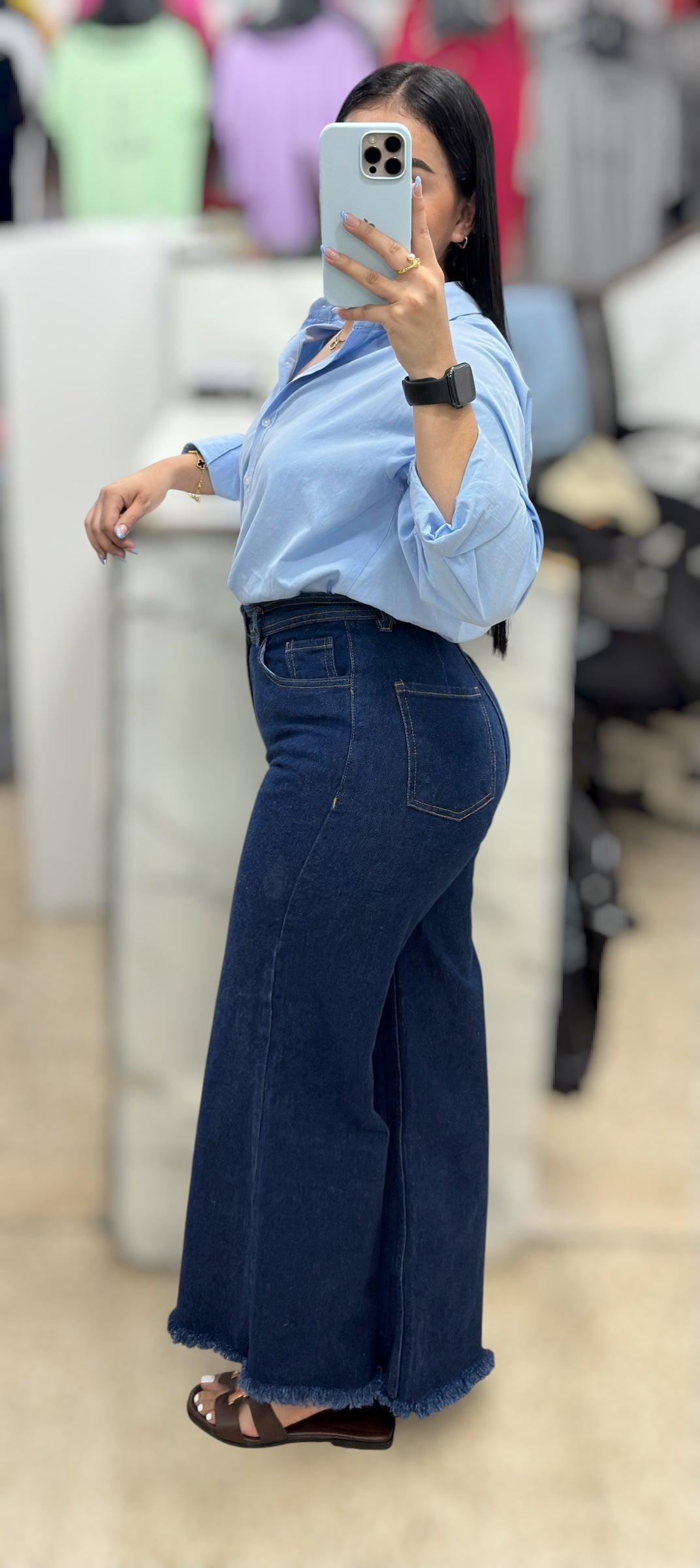 WIDE LEG PETITE DESILACHADO/ TONO AZUL MARINO
