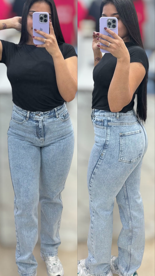 MOM JEANS CONFORT LARGO/ TONO HIELO