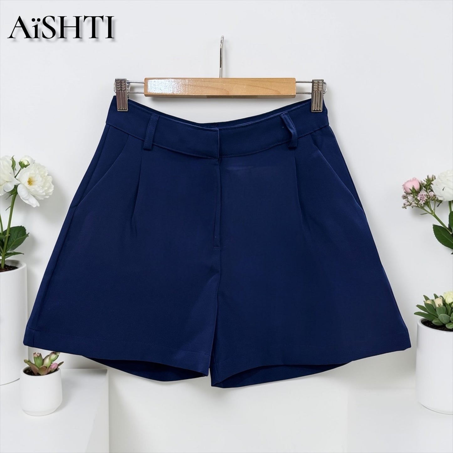 SHORT TELA/SASTRE : TONO AZUL