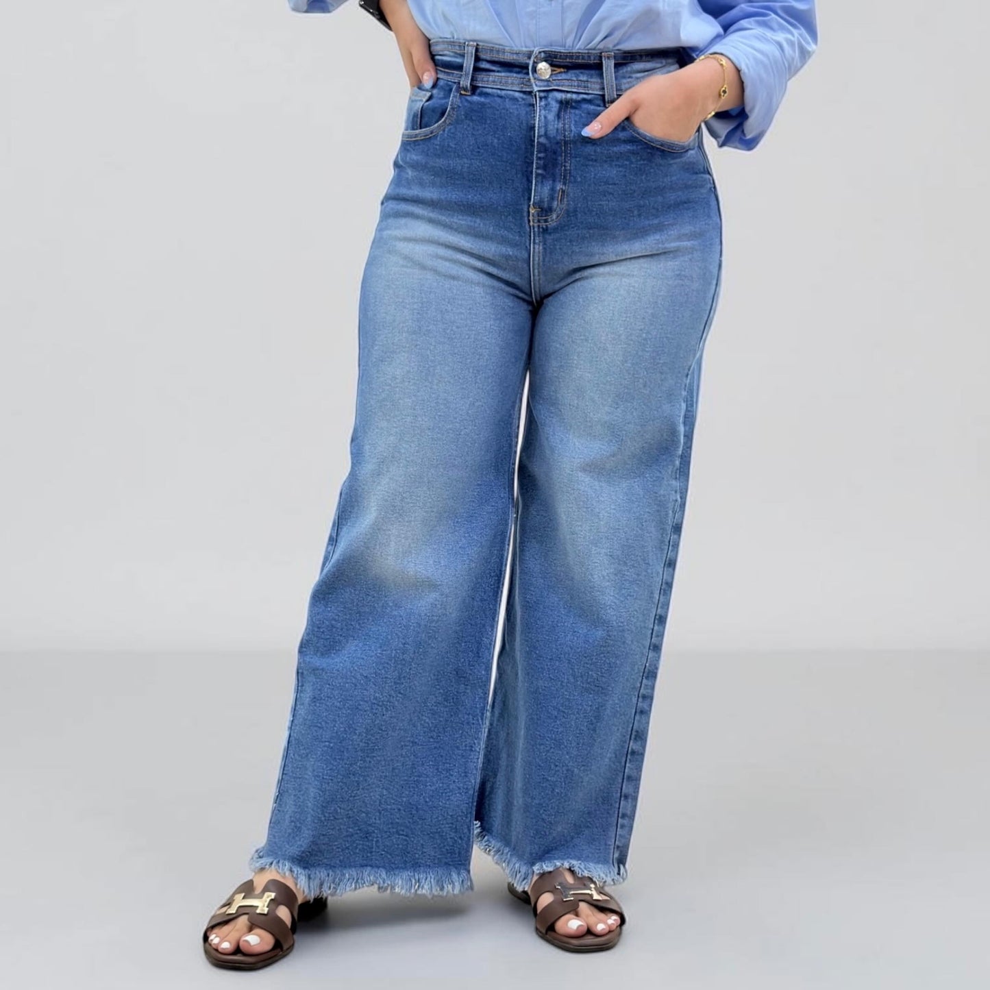 WIDE LEG PETITE DESILACHADO/ AZUL CON SPLASH