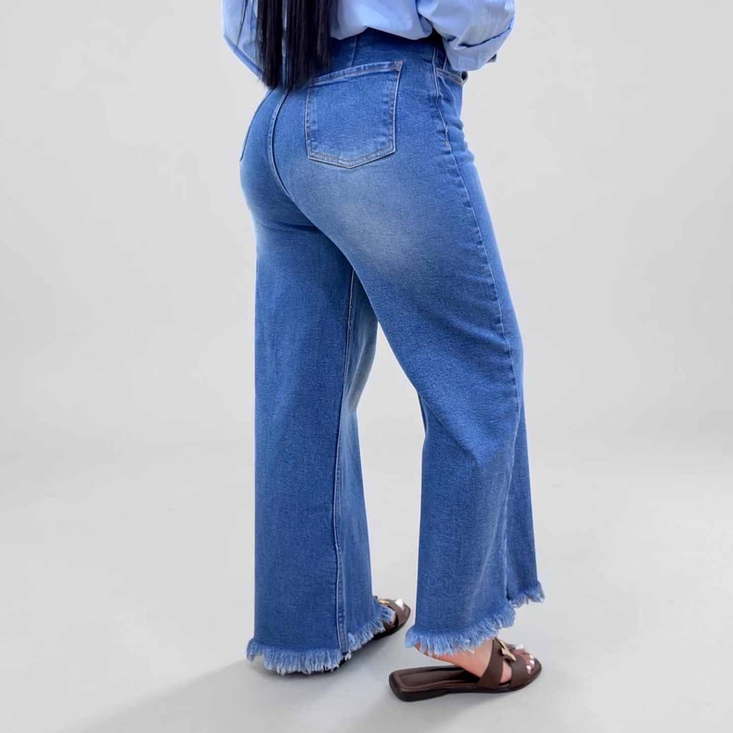 WIDE LEG PETITE DESILACHADO/ AZUL CON SPLASH