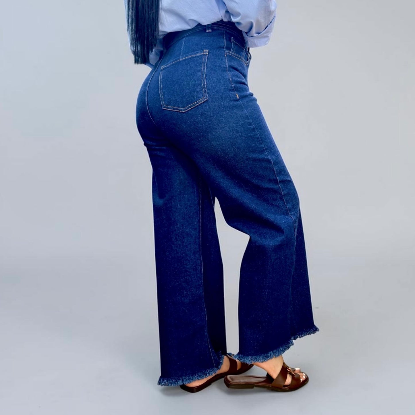 WIDE LEG PETITE DESILACHADO/ TONO AZUL MARINO