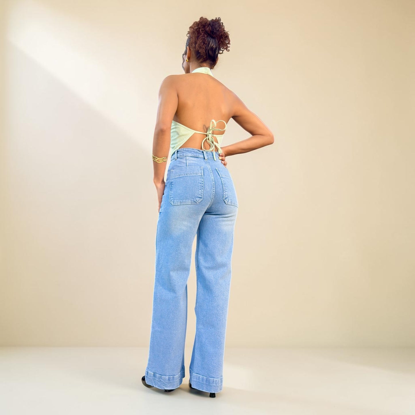 WIDE LEG MANGO / CELESTE CON SPLASH