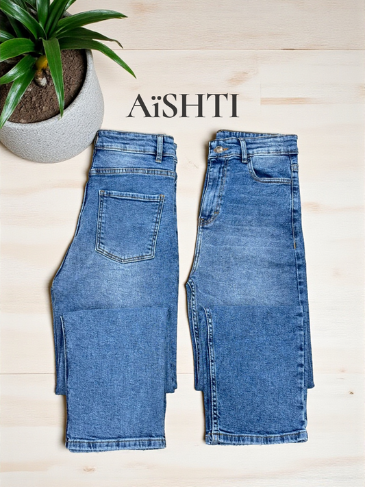 MOM'S JEANS CONFORT / TONO CELESTE DEGRADADO