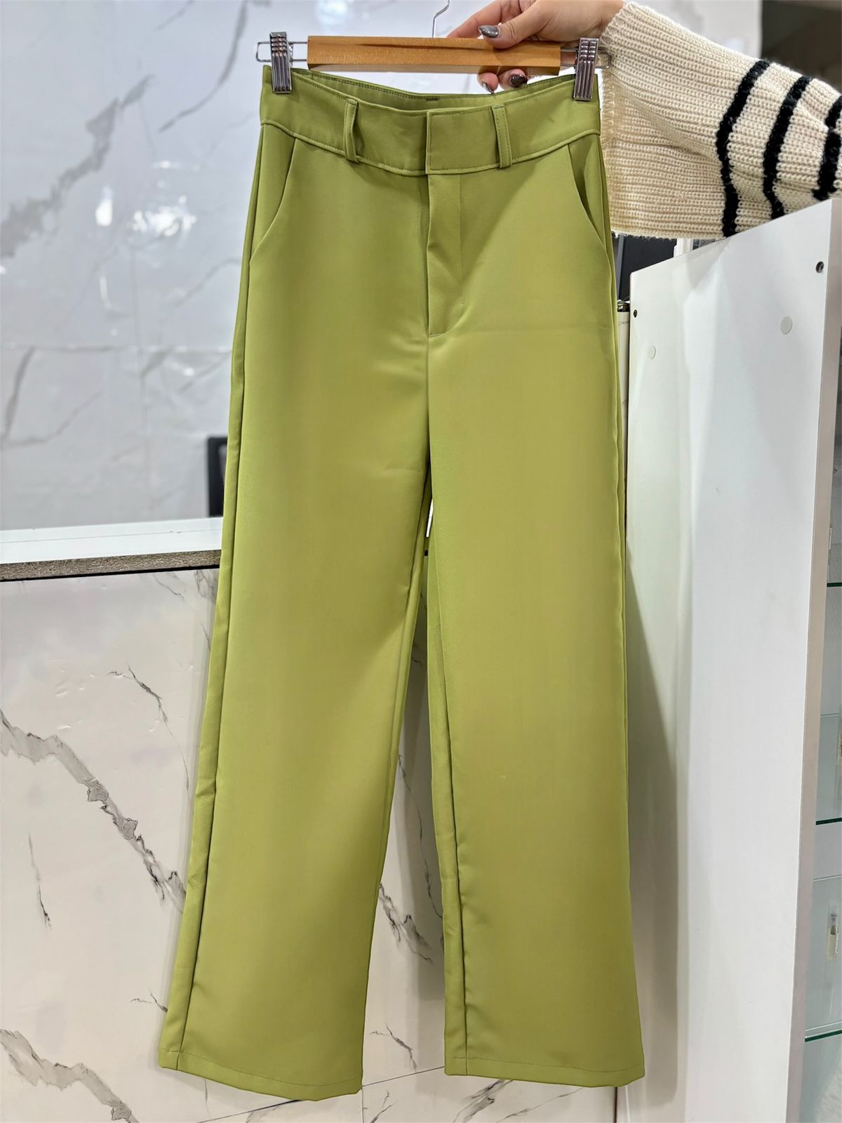WIDE LEG SASTRE/TELA VERDE OLIVO