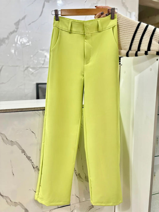 WIDE LEG SASTRE/TELA VERDE LIMON