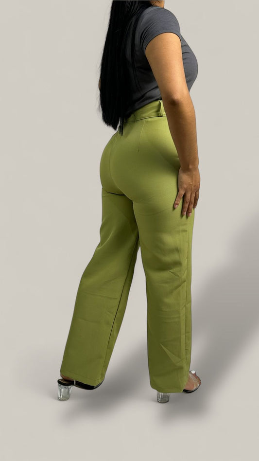 WIDE LEG SASTRE/TELA VERDE OLIVO